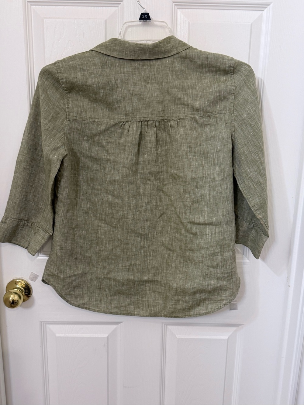 Chico's Olive Green Linen Button-Up Blouse - Picture 4 of 4